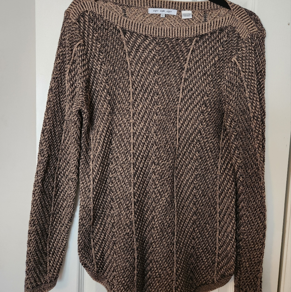 888 Cable Chevron Knit Sweater Black & Tan Womens Size L